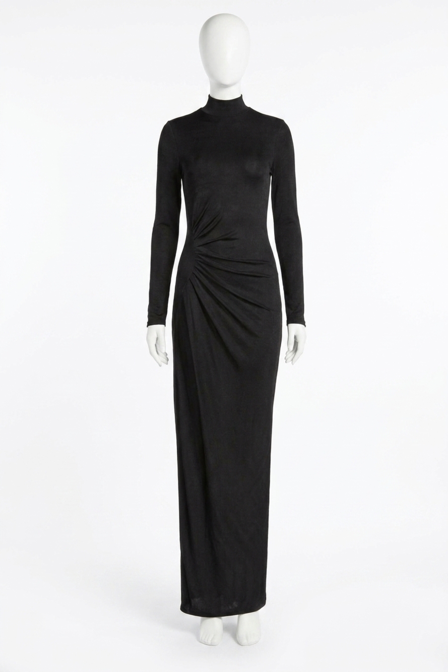 NEW RAG & BONE agnes ruched a-line turtleneck maxi dress in black